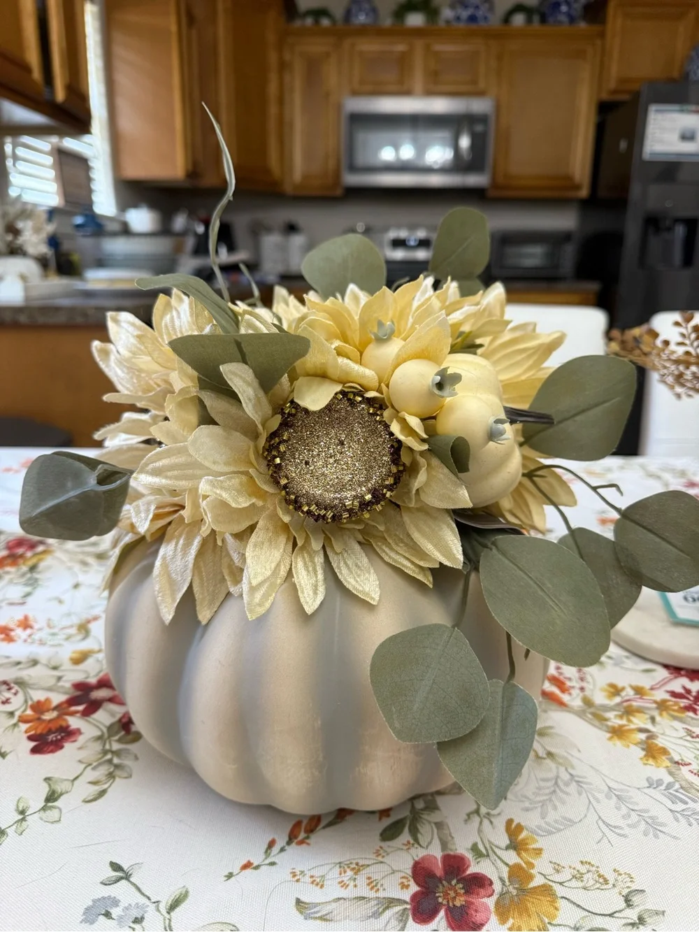 Cream Sunflower Pumpkin Floral Arrangement